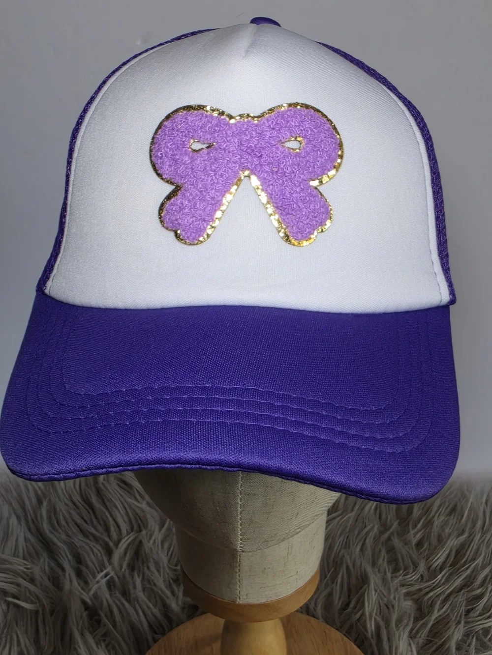 90s Inspired Woman's Purple and White Trucker Hat With Gold Glitter Accent